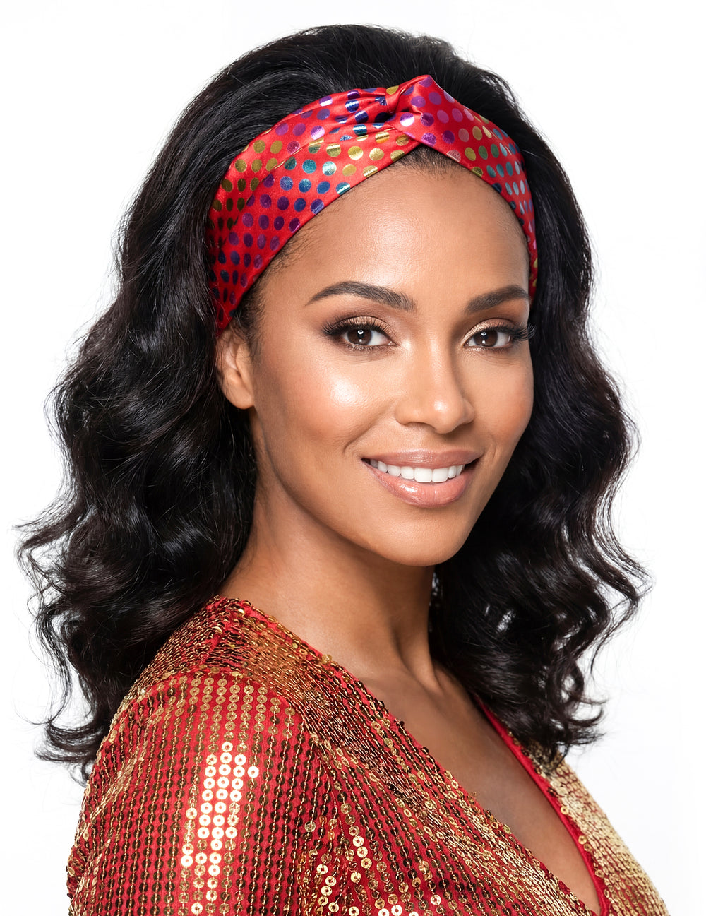 Gros plan du bandeau disco pour femme rouge haut de gamme