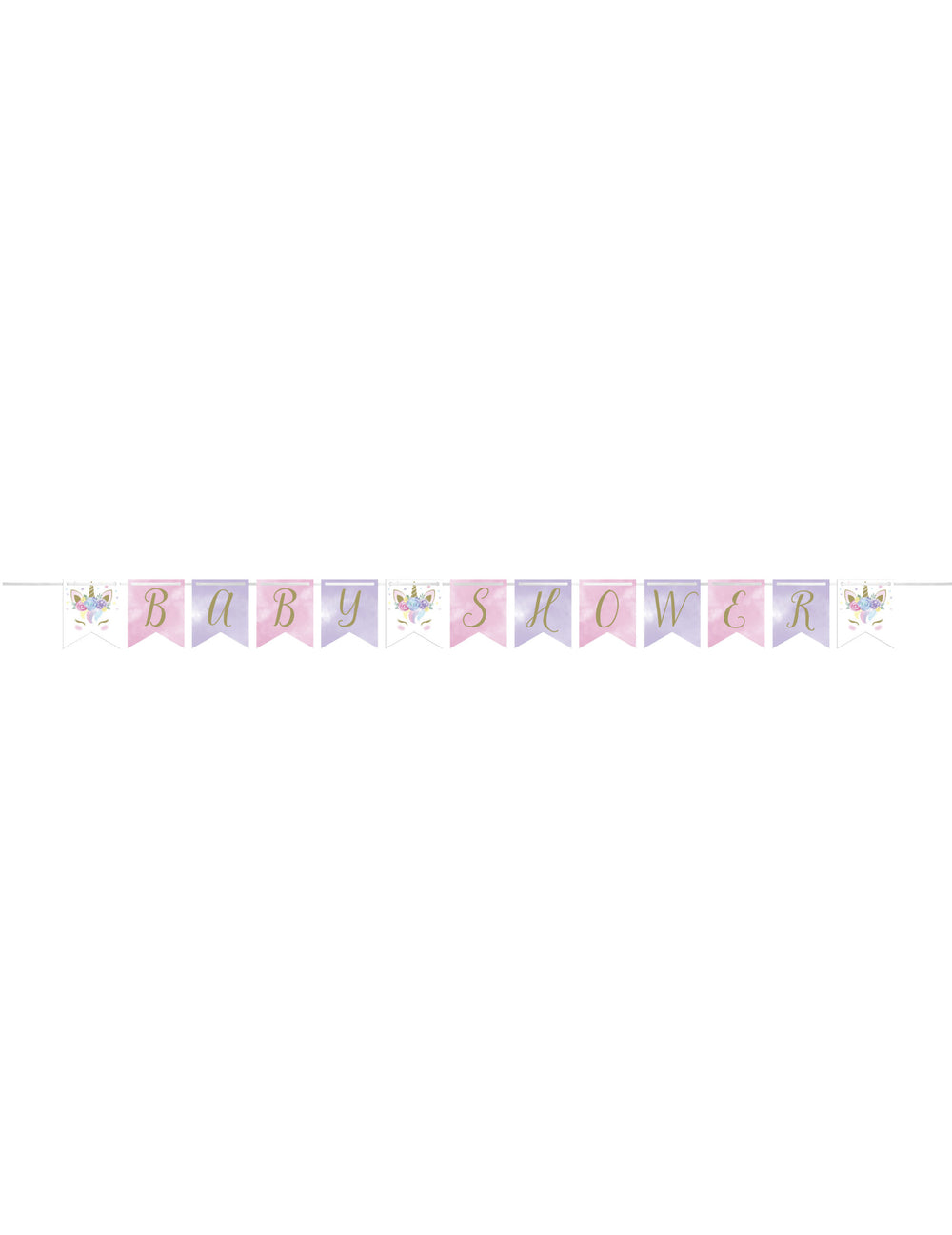 Vue d'ensemble de la bannière à fanions licorne féerique pour baby shower