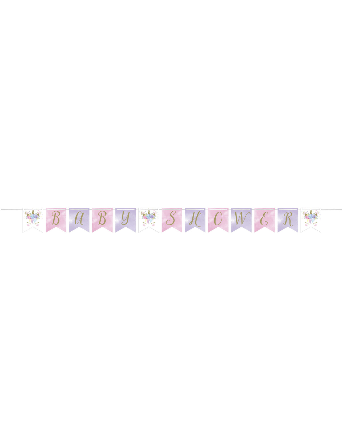 Vue d'ensemble de la bannière à fanions licorne féerique pour baby shower