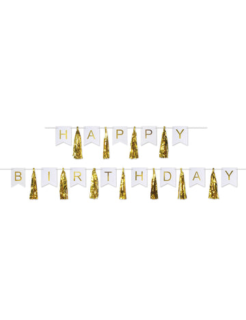 Zlatno-bijela girlanda s resicama za sretan rođendan, 4,56 m, izrađena od kartona