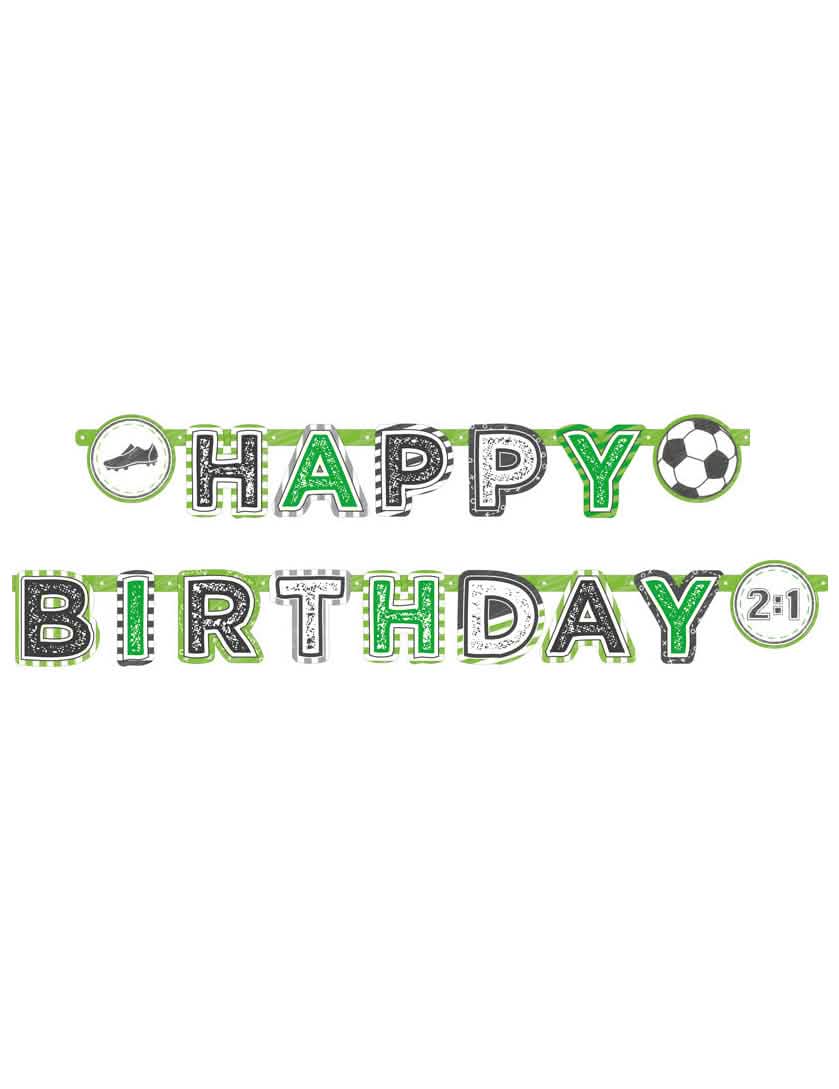 Papirnati banner Happy Birthday Football za rođendan, zeleni, crni i bijeli
