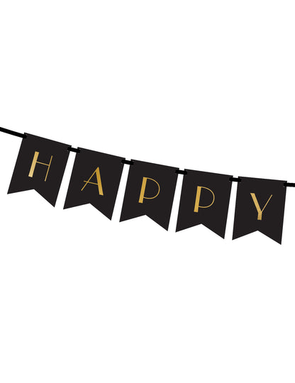 Banner Happy Nova godina crna i zlatna 15 x 170 cm