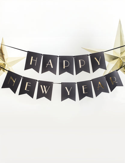 Banner Happy Nova godina crna i zlatna 15 x 170 cm