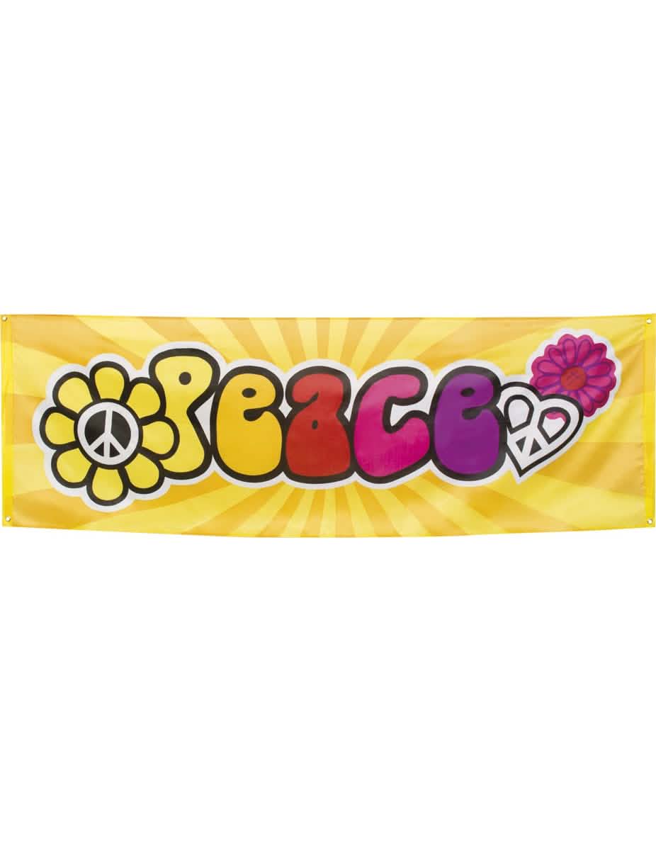 Tkaninska zastava Hippie Flower Power za žuta zabavu s višebojnim natpisom Peace