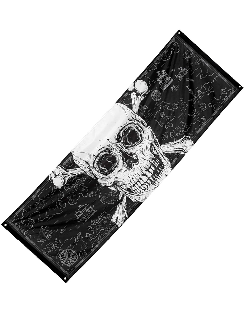 Gusarski transparent Jolly Roger za dekoraciju crno i bijelo s velikom lubanjom i motivima karte blaga