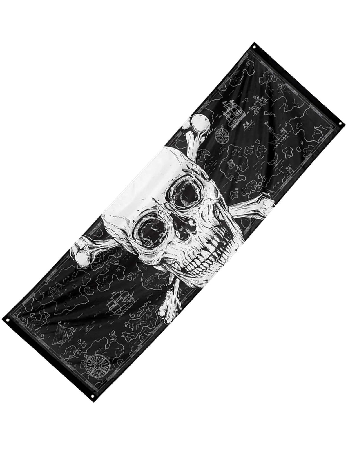 Gusarski transparent Jolly Roger za dekoraciju crno i bijelo s velikom lubanjom i motivima karte blaga