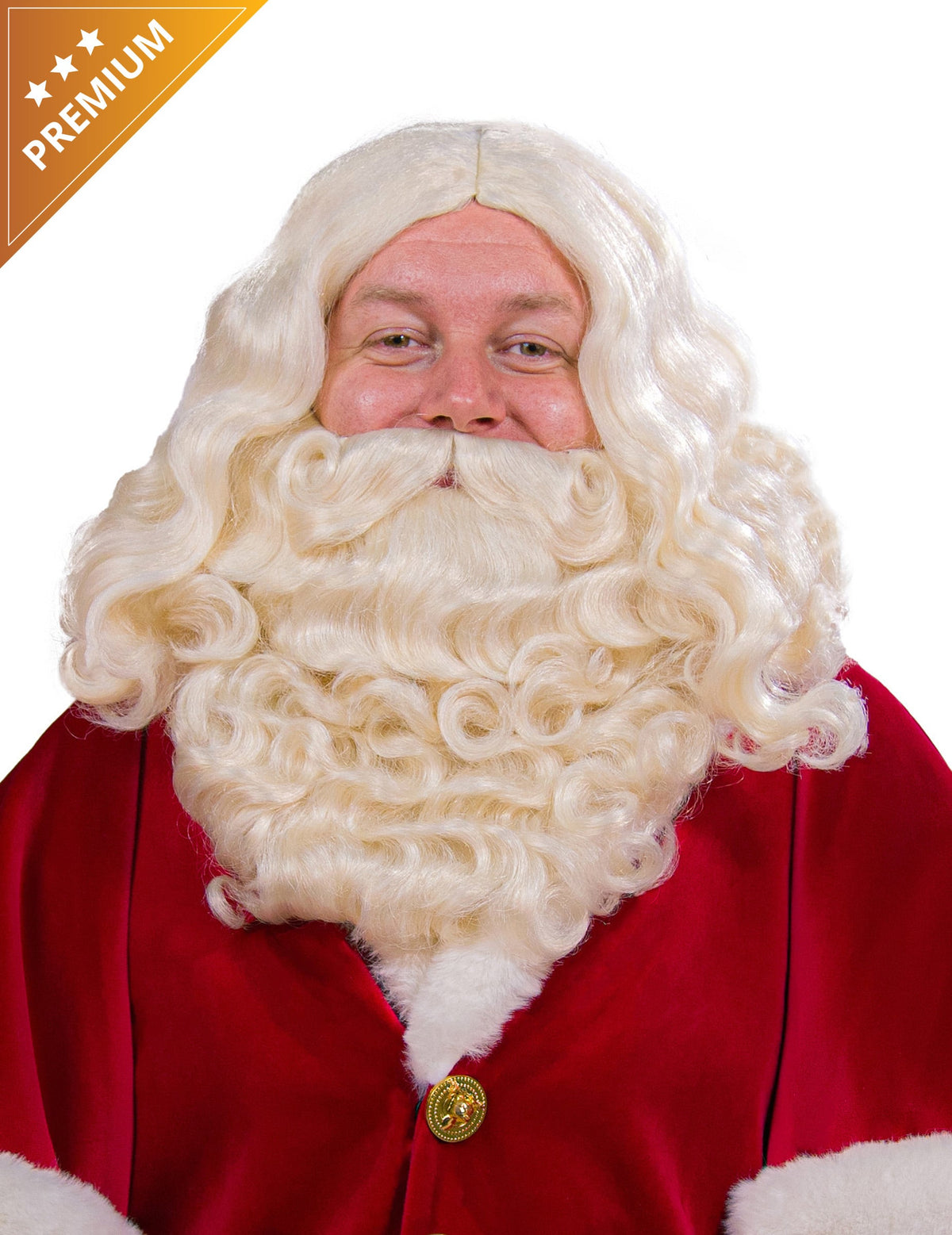 Barbe et perruque du Père Noël pour adulte écru Luxe
