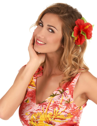 Barrette fleur Hawaï pour femme rouge