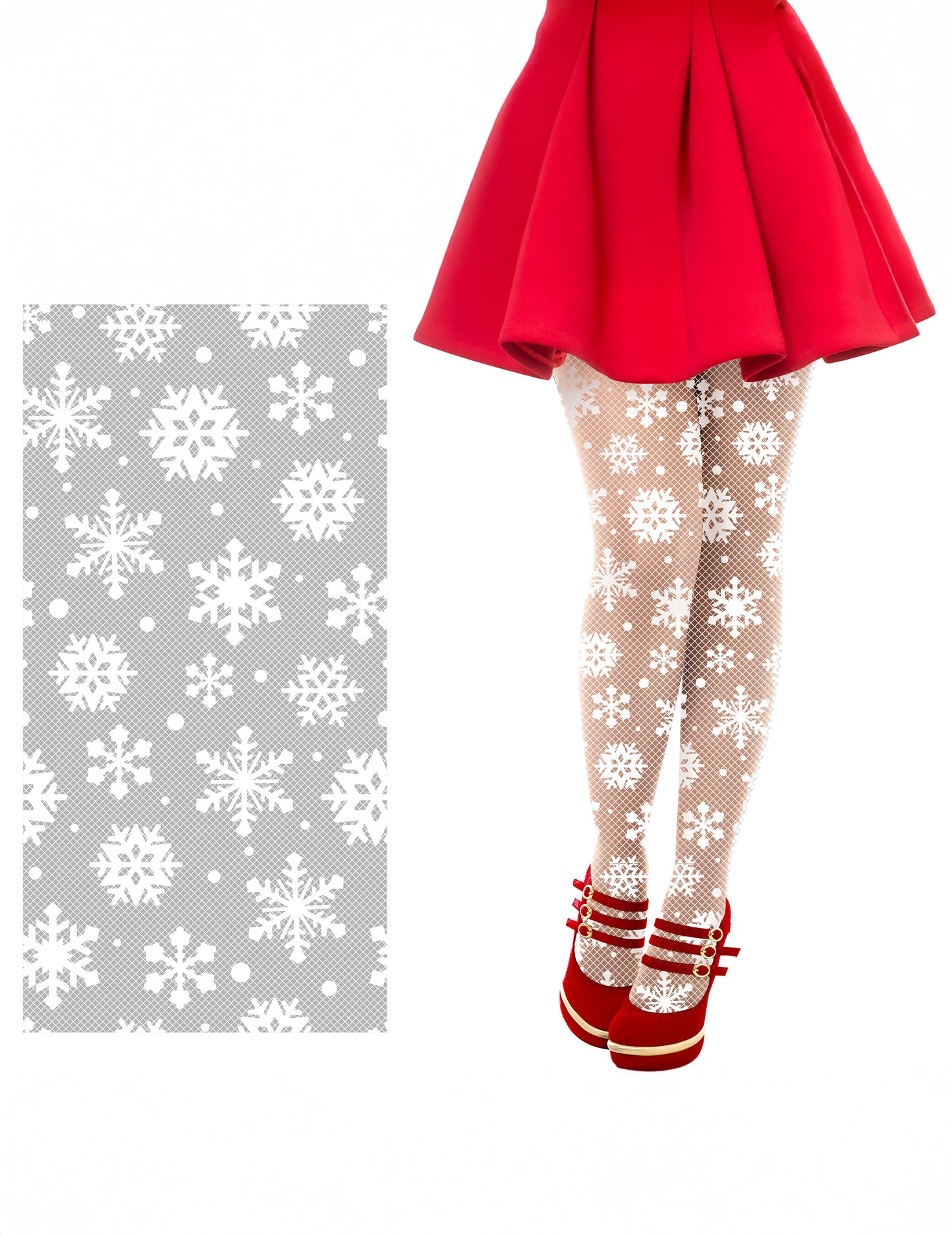 Bijele mrežaste čarape za odrasle s uzorkom božićnih pahuljica