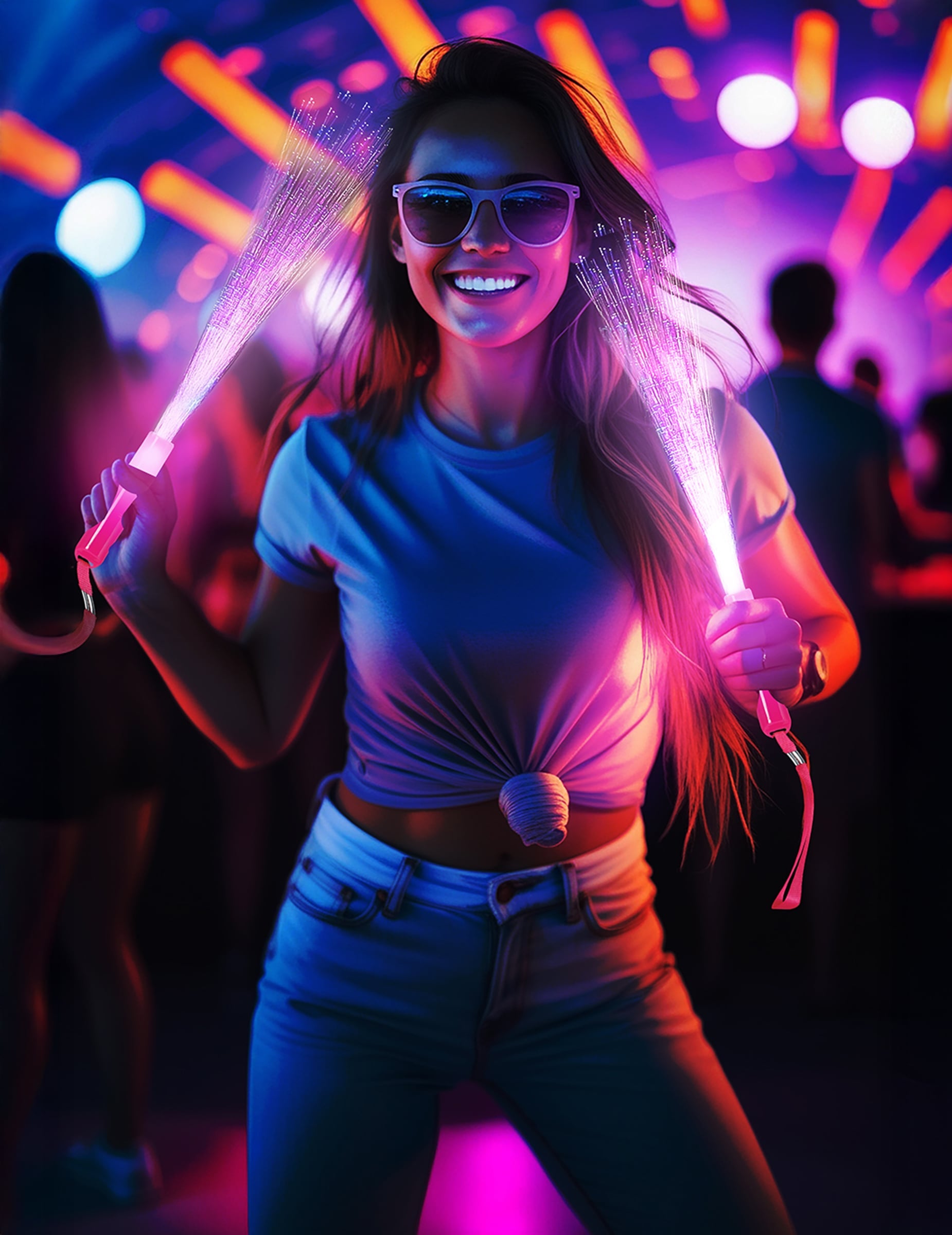 Utilisation festive du baton lumineux fibre optique pour la fête