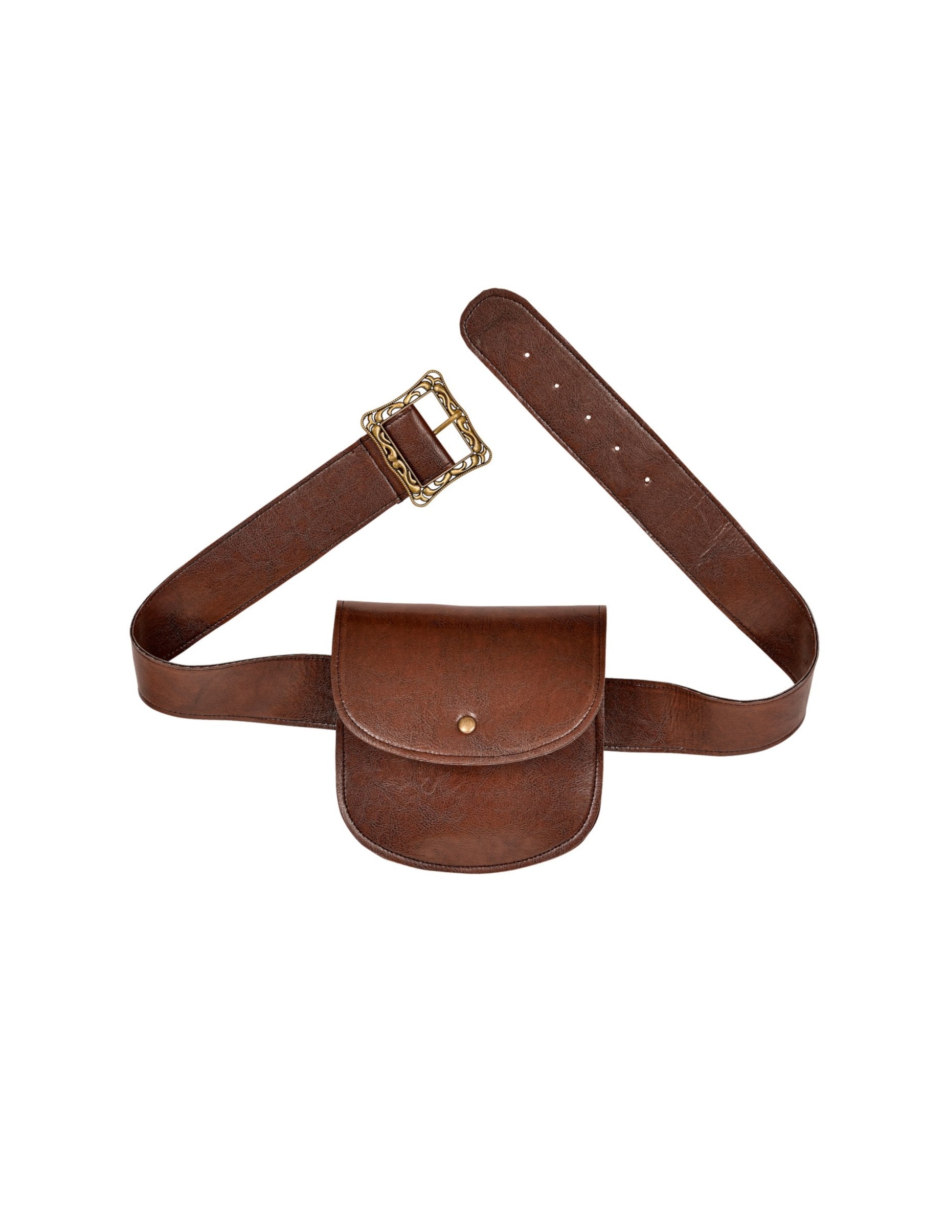 Besace en faux cuir marron pour adulte avec ceinture et boucle dorée