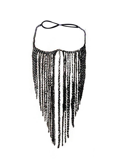 Vue à plat du bijoux de visage à franges pour adulte