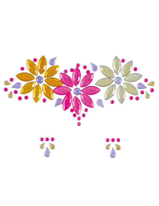 Bijoux pour visage adhésifs fleurs colorées