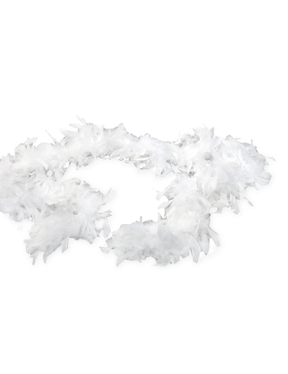 Vue d'ensemble posée à plat du boa en plumes blanc pour femme