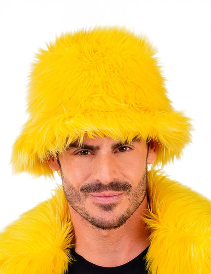 Žuti šešir od umjetnog krzna za odrasle 