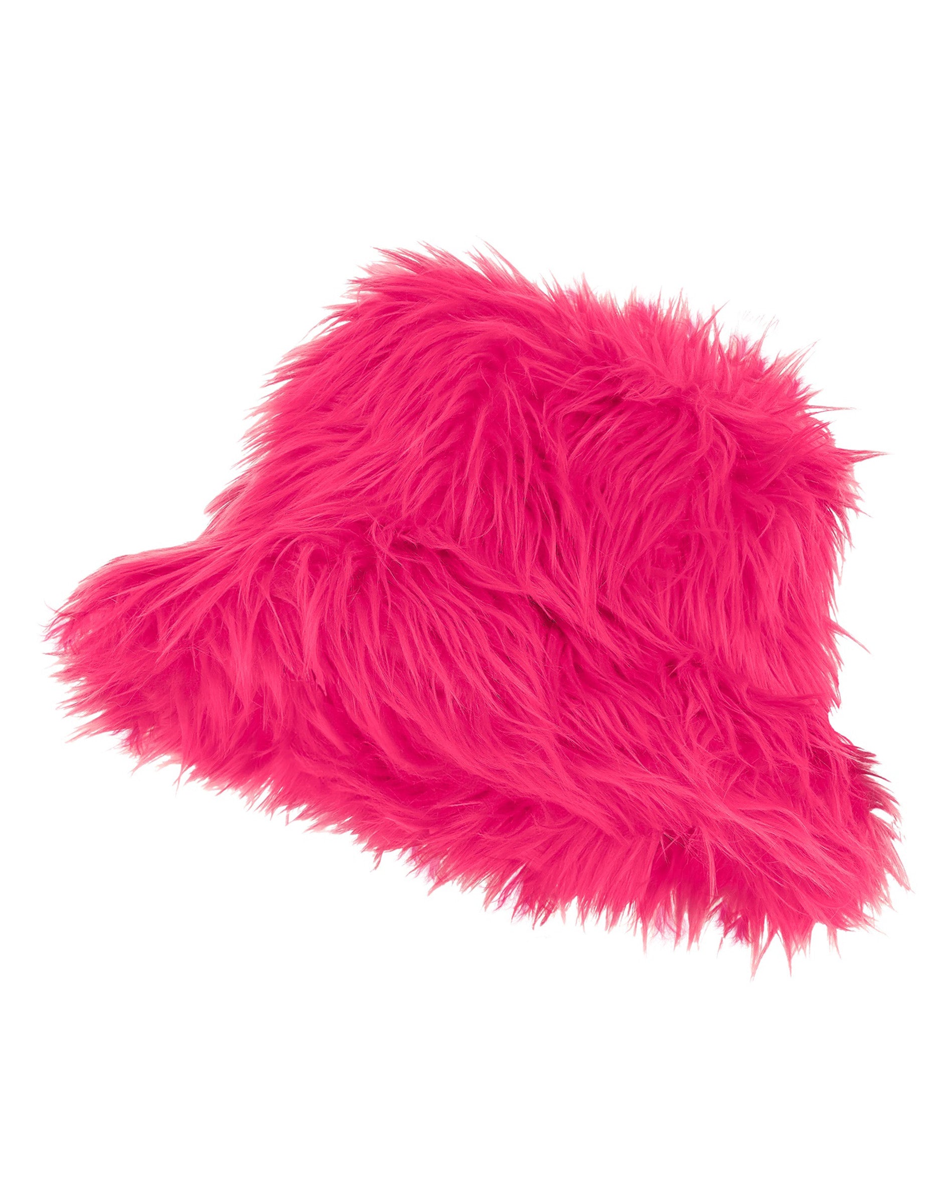 Vue de profil du bob en poils pour adulte rose fluo