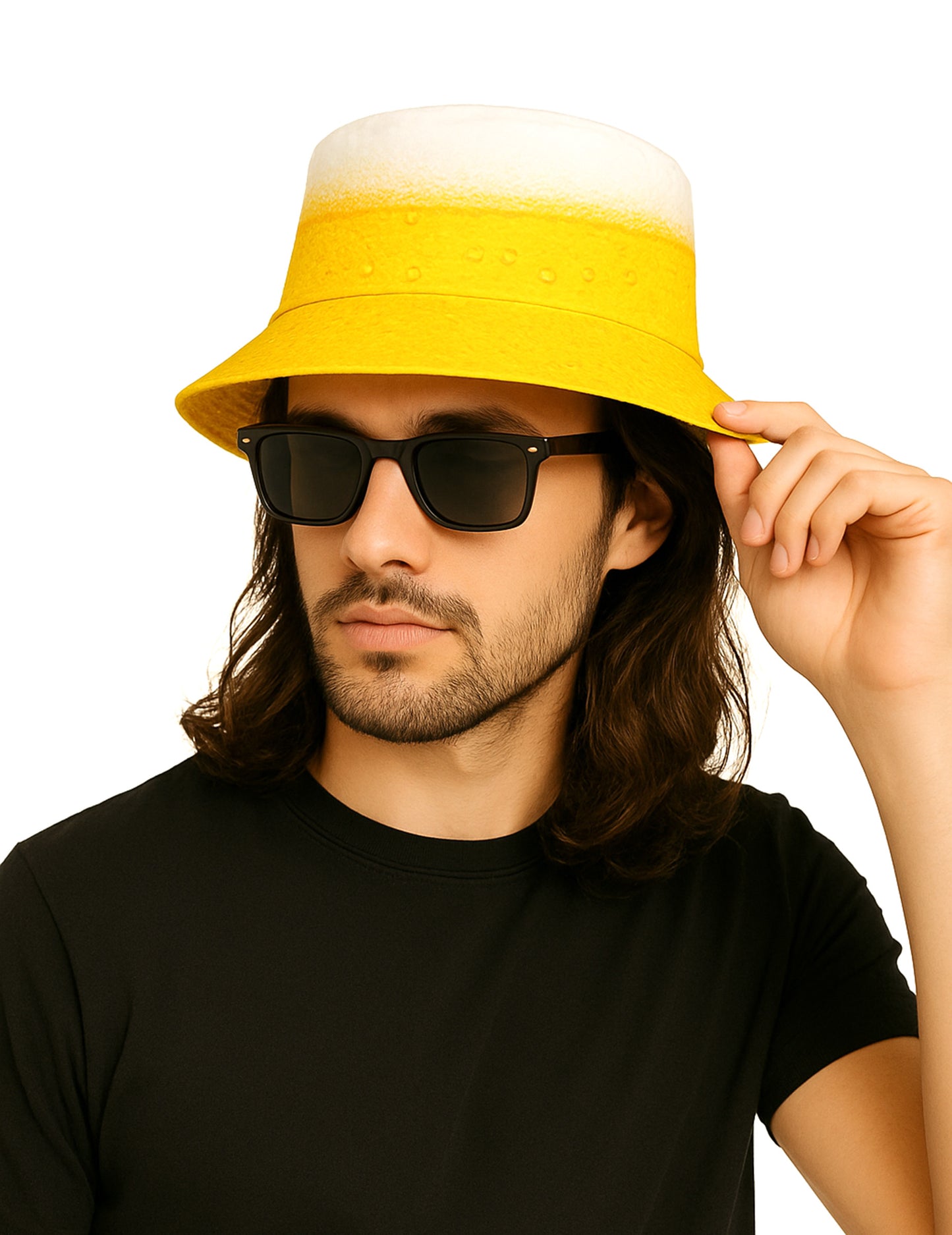 Bob imprimé bière pour adulte jaune et blanc effet mousse