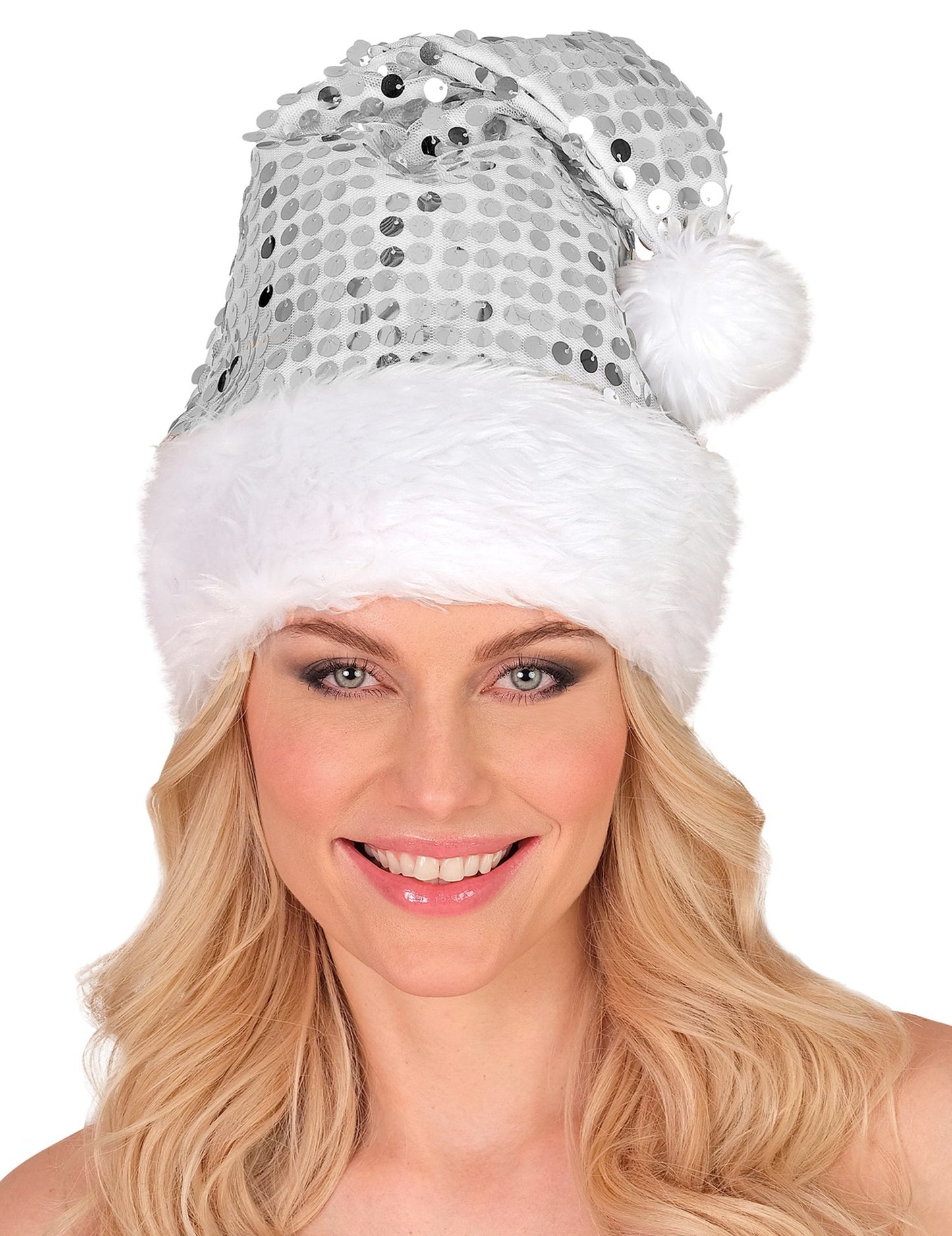 Srebrna šljokičasta božićna kapa za odrasle