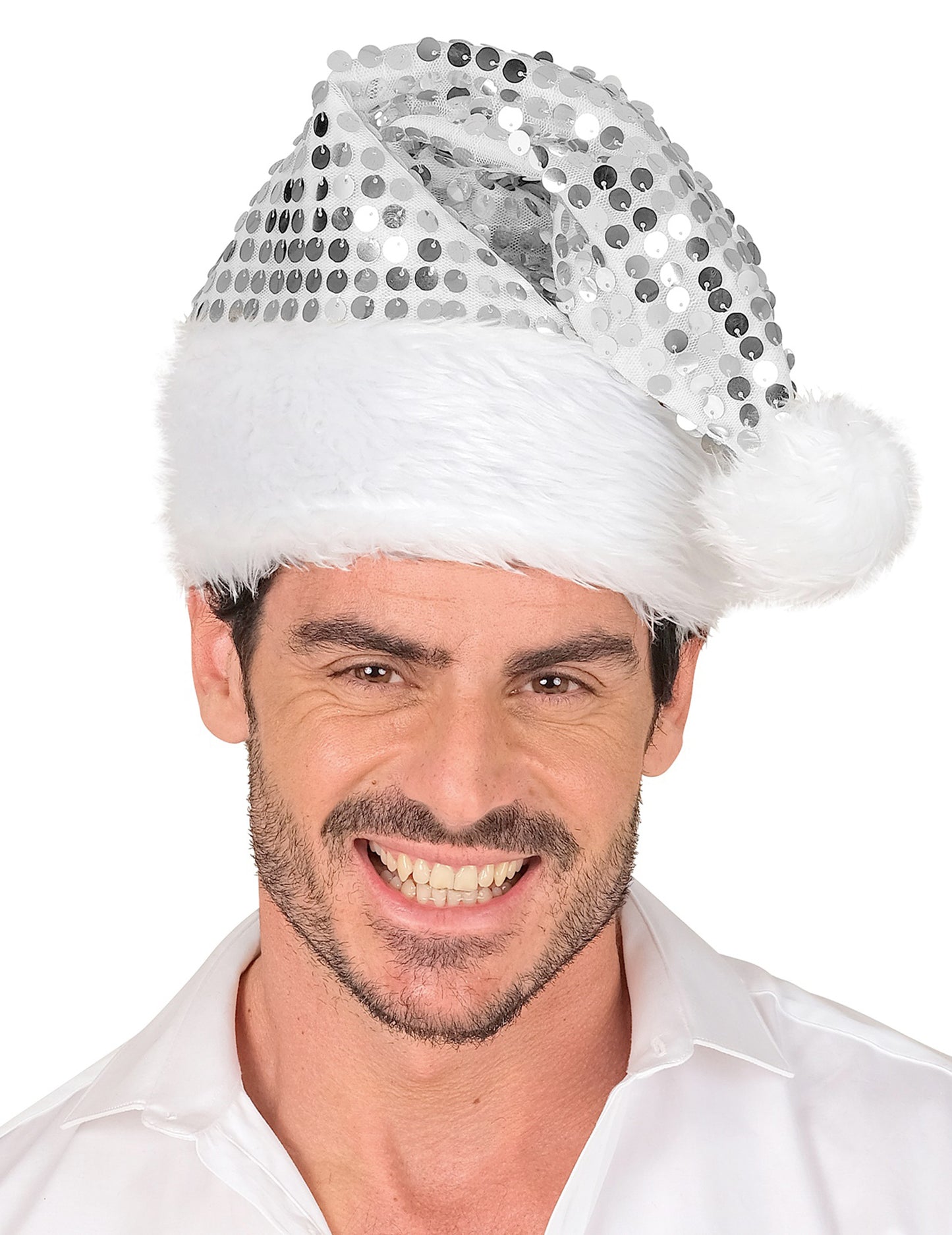 Srebrna šljokičasta božićna kapa za odrasle