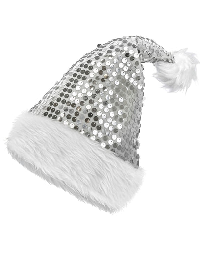 Srebrna šljokičasta božićna kapa za odrasle