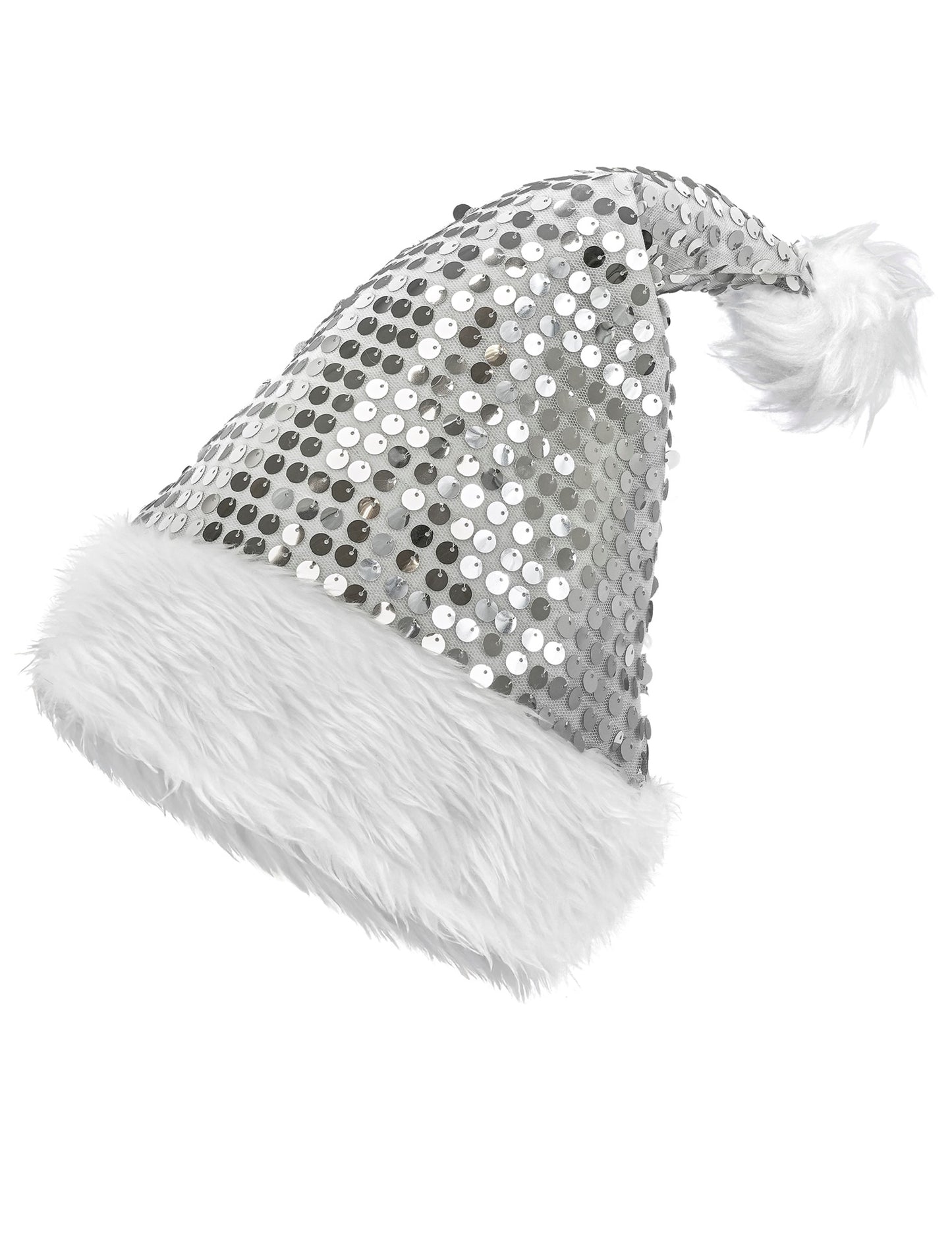 Srebrna šljokičasta božićna kapa za odrasle