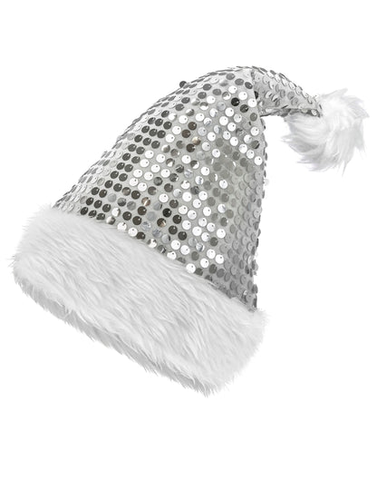 Srebrna šljokičasta božićna kapa za odrasle