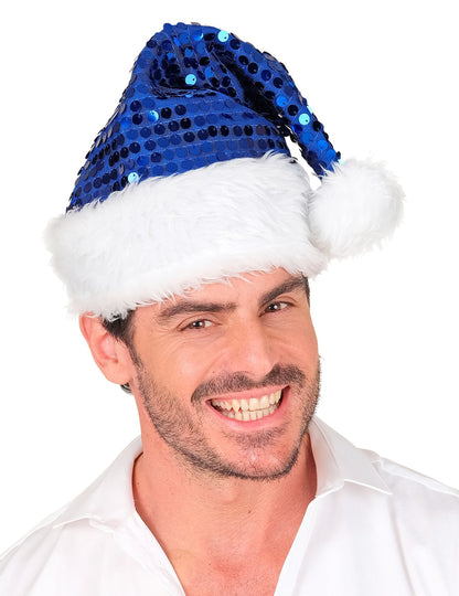 Plava šljokičasta božićna kapa za odrasle