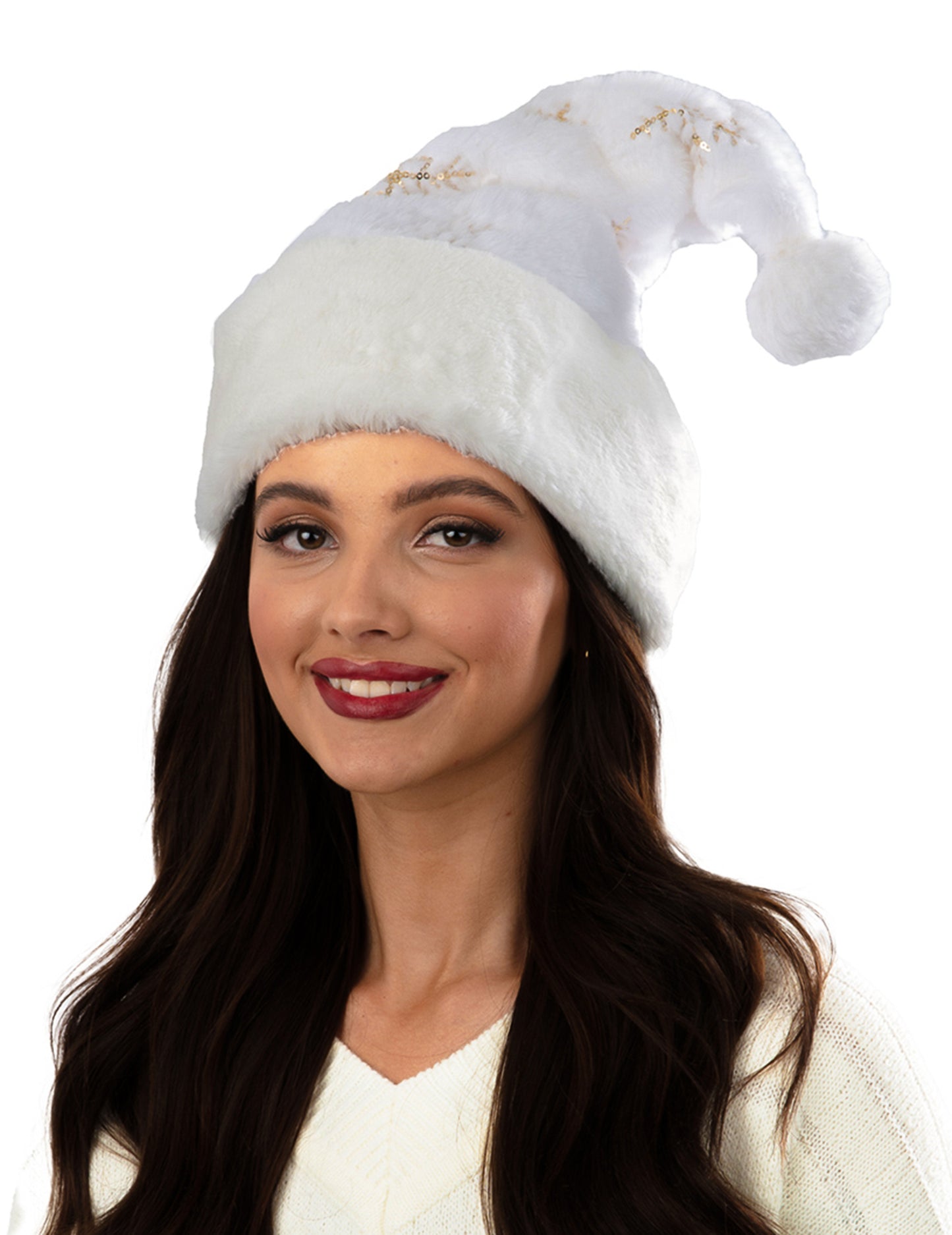 Luksuzna bijela božićna kapa sa snježnim pahuljicama za odrasle