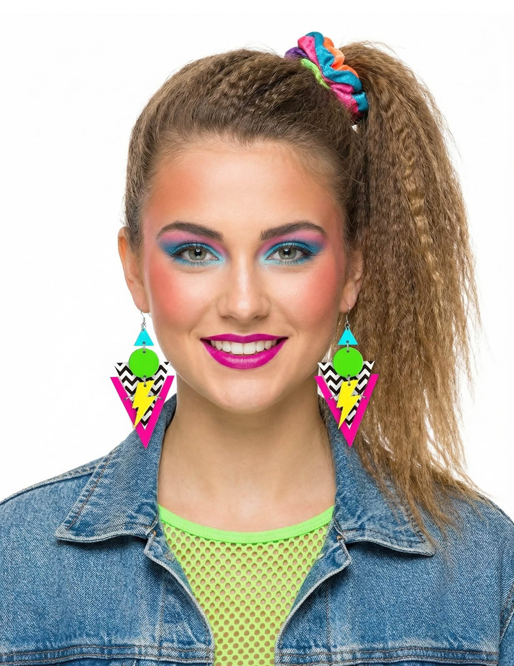 Boucles d'oreilles années 80 pour femme multicolores géométriques