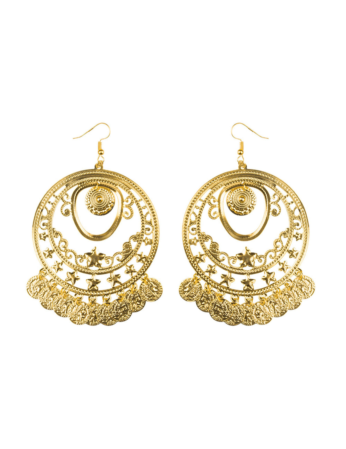 Vue de face de la paire de boucles d'oreilles danseuse orientale