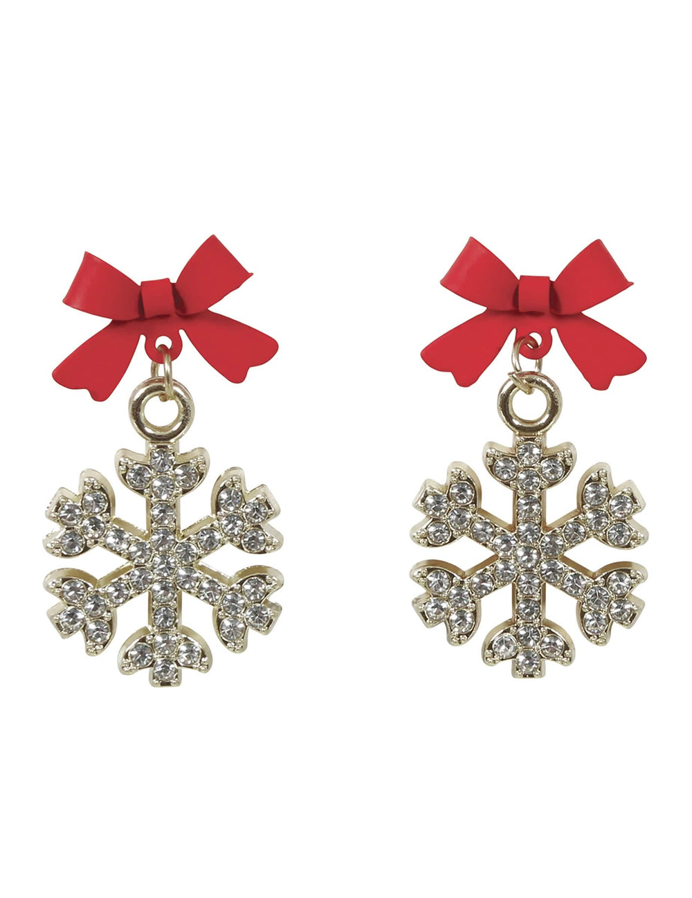 Vue de face des boucles d'oreilles métalliques flocons de neige brillants