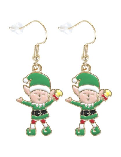 Vue de face des boucles d'oreilles métalliques lutins de Noël