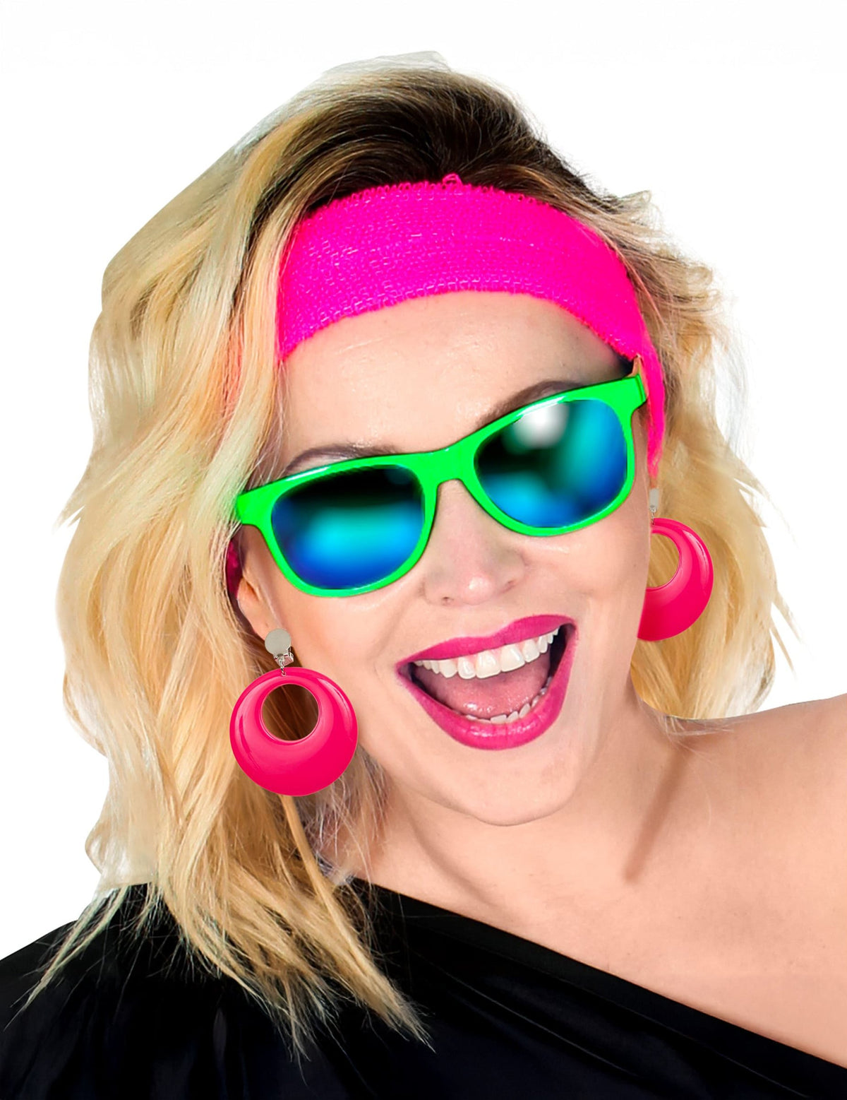 Boucles d'oreilles rose fluo pour adulte de forme ronde rose
