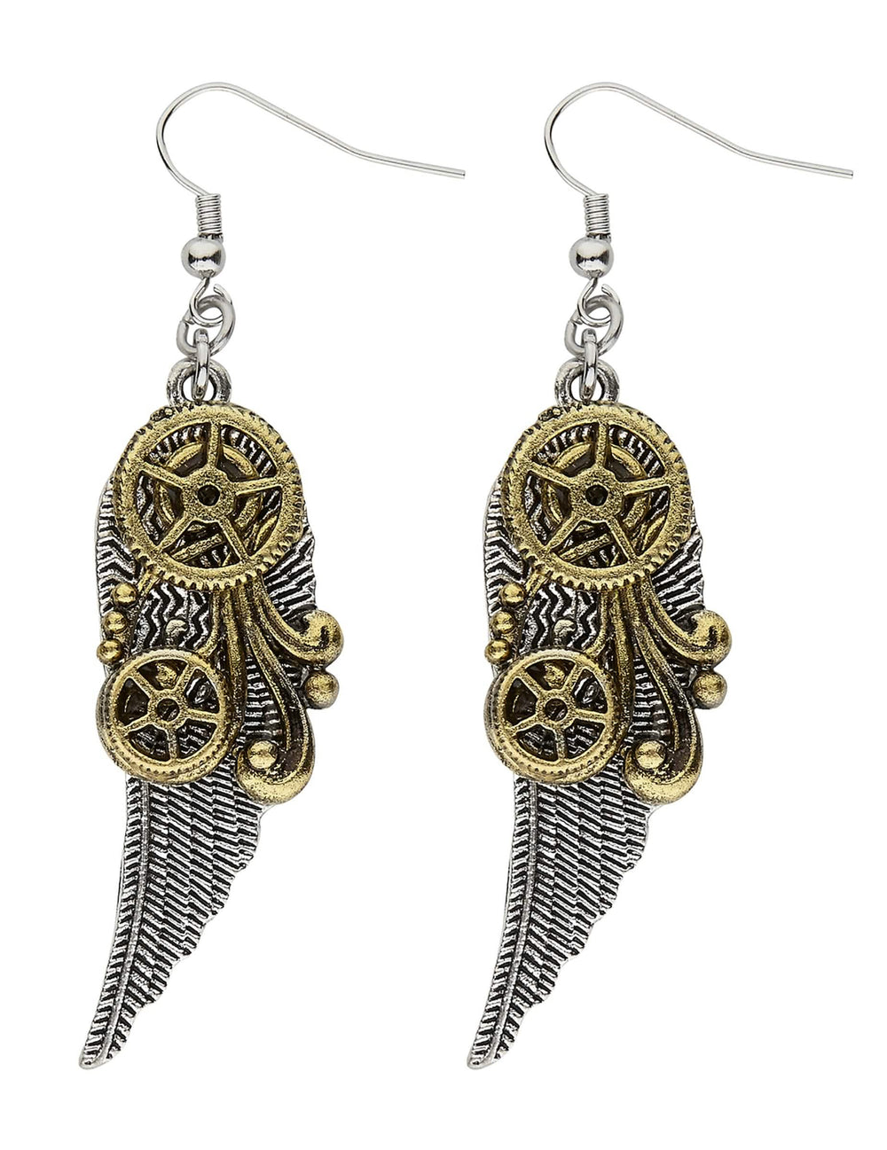 Steampunk naušnice s kotačićima i perjem za odrasle, srebrne i zlatne