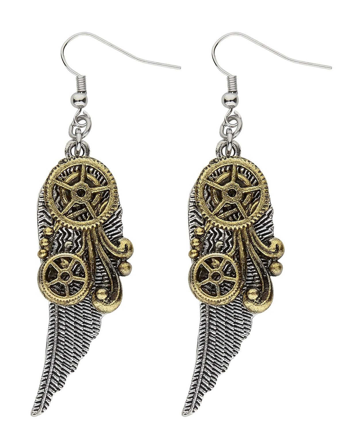 Steampunk naušnice s kotačićima i perjem za odrasle, srebrne i zlatne