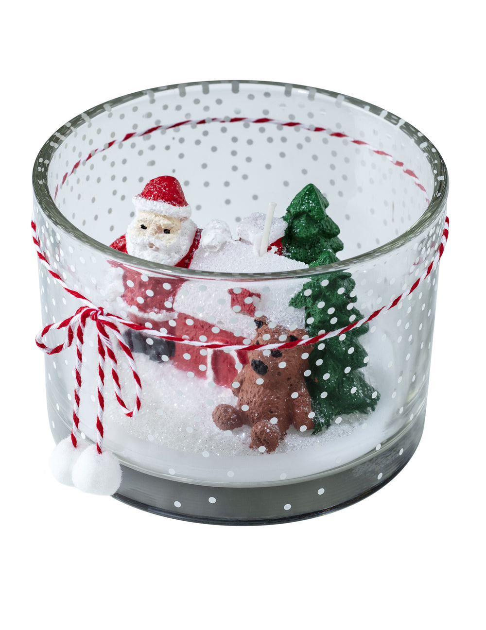 Bougie paysage de Noël en verre décoré avec Père Noël et ours brun