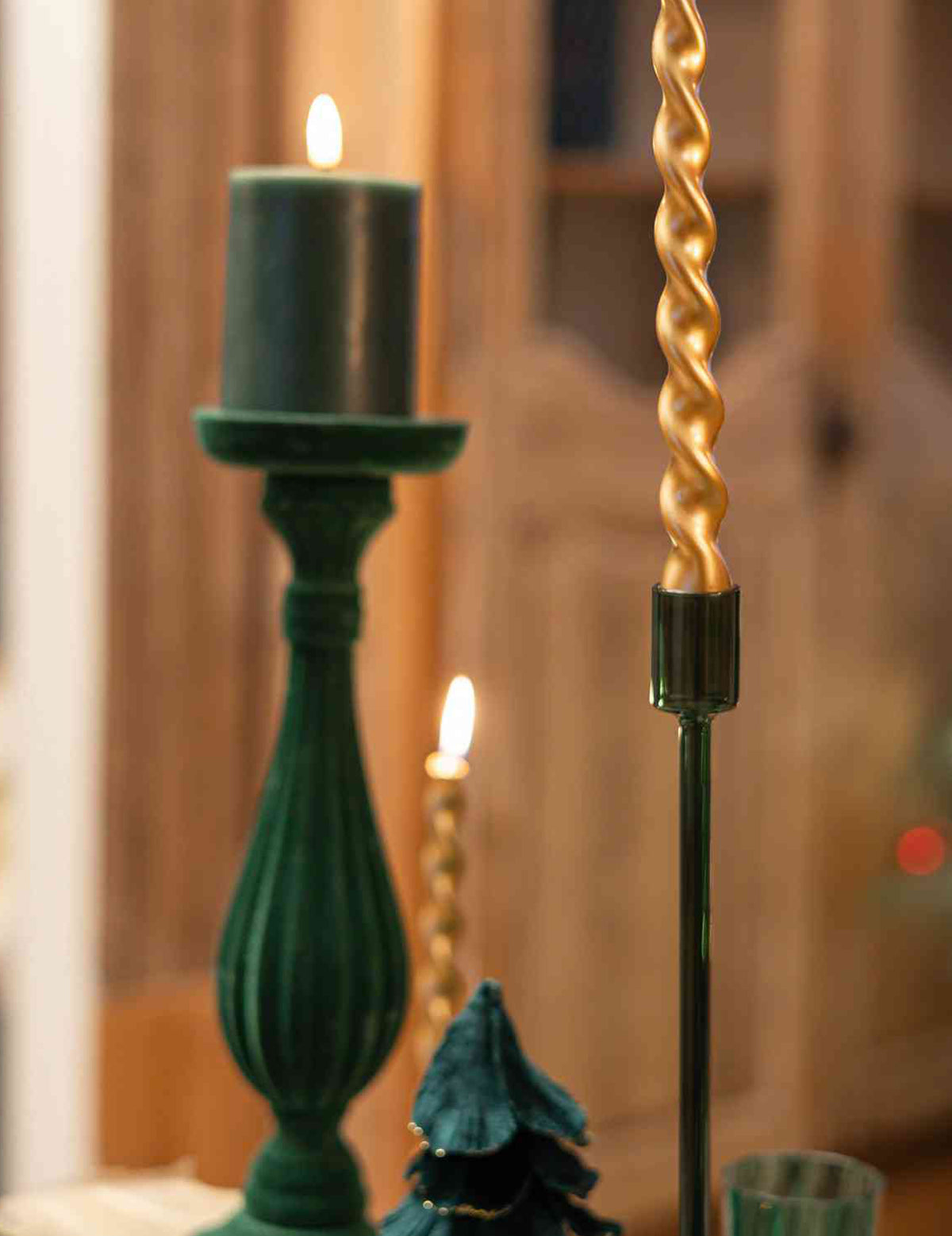 Bougeoir Élégance en verre vert anglais 8,5 x 30 cm