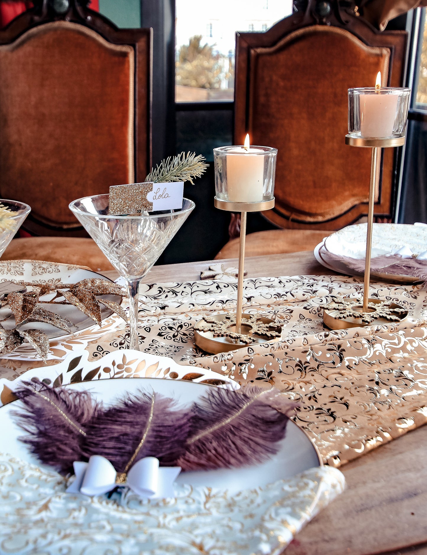 Zlatni metalni podni svijećnjak 32 cm vjenčani i božićni ukrasi