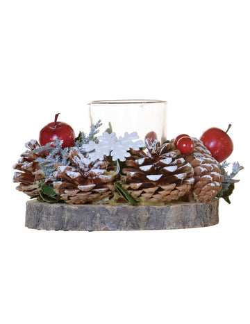 Svijećnjak s borovim šišarkama i šumskim bobicama 15 cm 