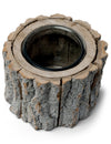 Bougeoir rondin de bois pour décoration aspect écorce naturelle marron avec verre