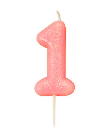 Svijeća broj 1 ružičasta s iridescentnim efektom 9 cm sa šljokicama 