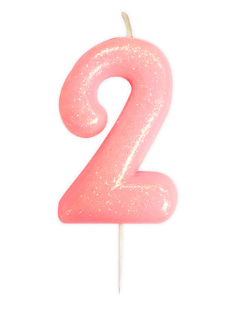 Roza irizirana svjećica za dob, broj 2, s 9 cm šljokicama 