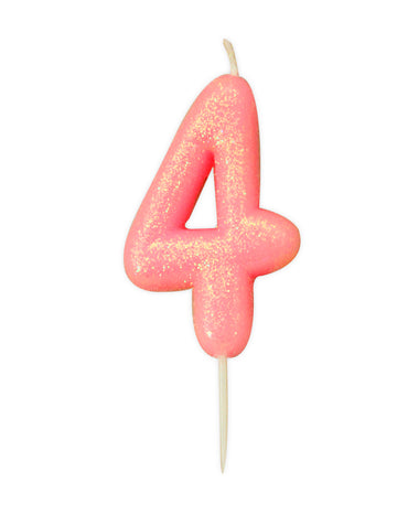 Rođendanska svjećica broj 4 roza s iris efektom 9 cm 