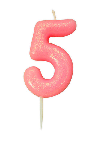 Rođendanska svjećica broj 5 ružičasta s iridescentnim sjajem 9 cm s glitterom 