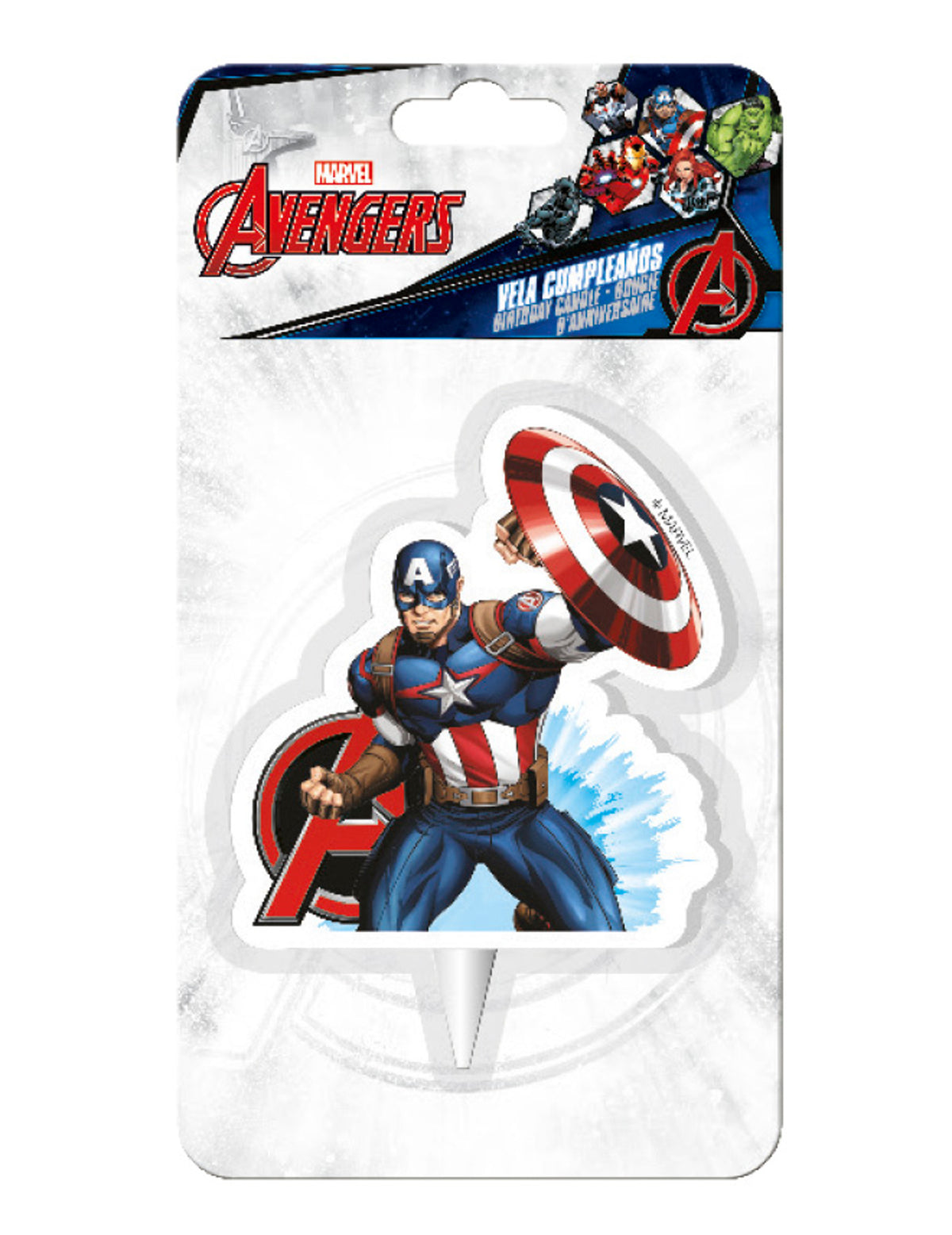Vue de l'emballage de la bougie anniversaire Captain America