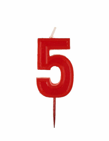 Sjajna crvena rođendanska svjećica u obliku broja 5 