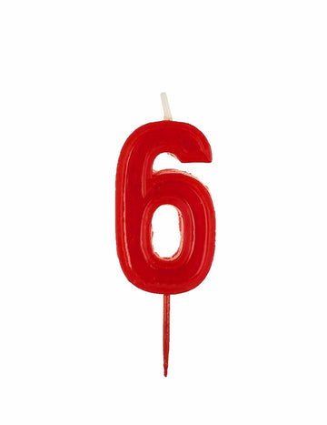 Sjajna crvena rođendanska svjećica u obliku broja 6 
