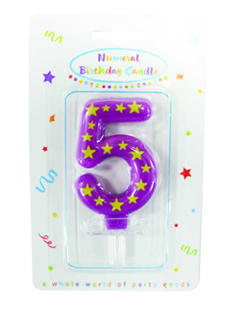 Numéro 5 violet de la bougie chiffre étoiles pour gâteau d'anniversaire