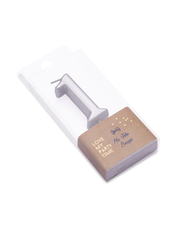 Srebrna metalna rođendanska svijeća broj 1 4.3 cm s vrhom