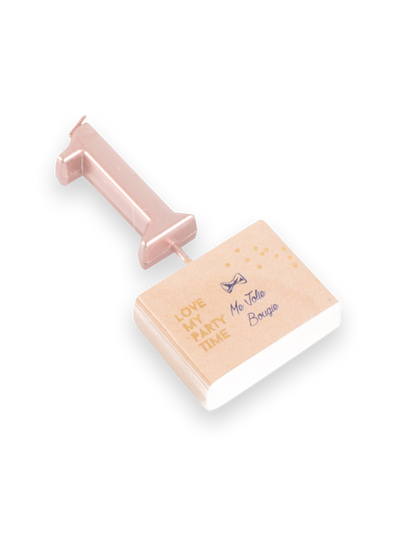 Roze zlatna rođendanska svjećica broj 1 4,3 cm s držačem 